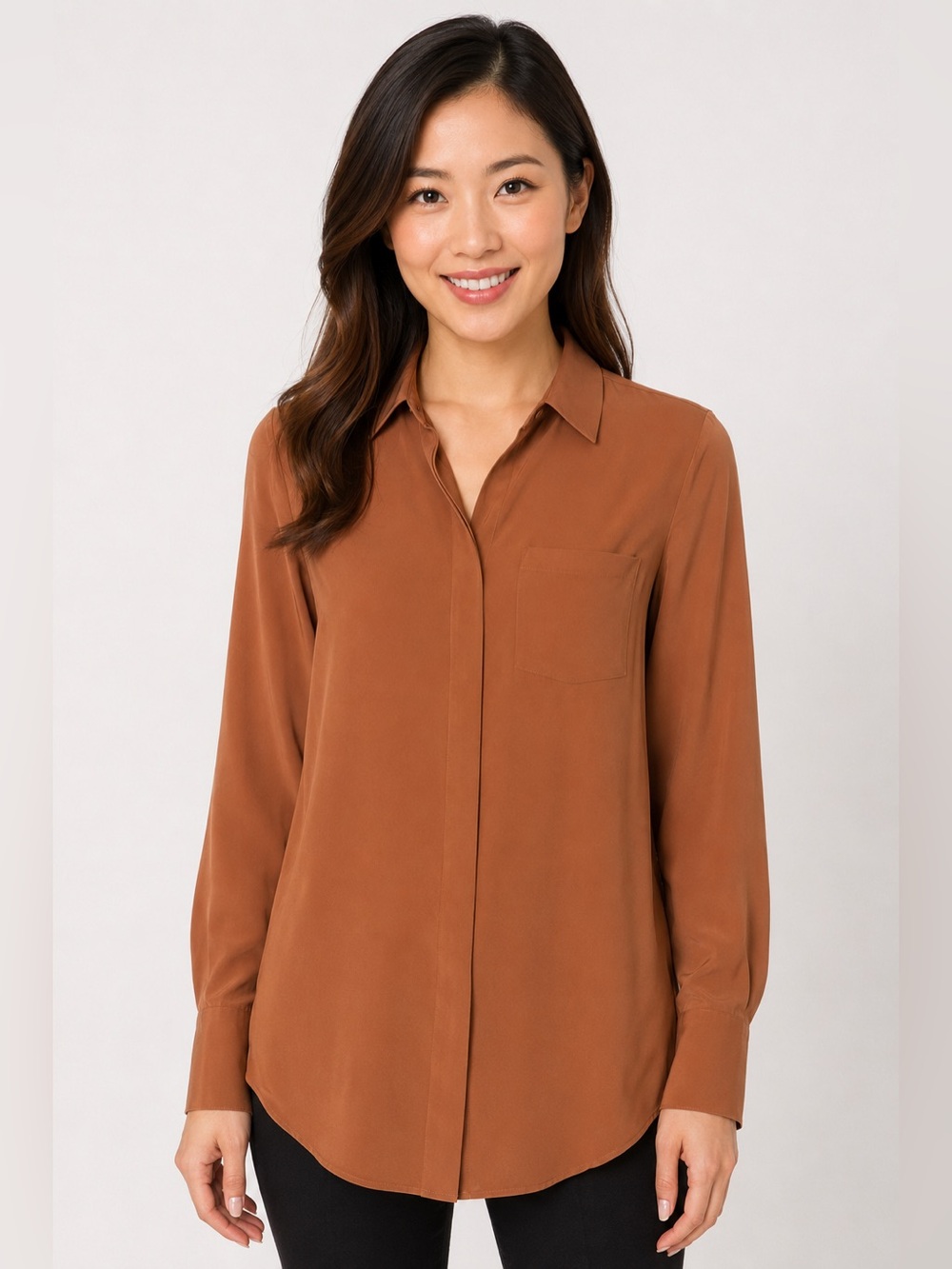 Nine West Rust Hidden Button Blouse Long Sleeve NWT Women’s XS